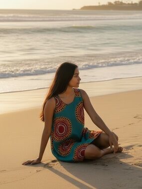 J Peterman Mini Sundress with Bright Abstract Sunflower Print   XS-SM NWOT